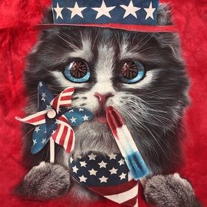 Patriotic Cat T-Shirt Size L